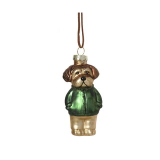Golden Shih Tzu in Green Coat Tree Decoration
