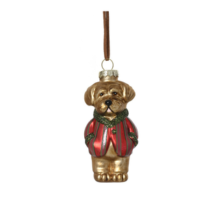 Brown Shih Tzu in Red Stripe Coat Tree Decoration