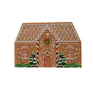 White Gingerbread House with Chirstmas Trees Coir Doormat