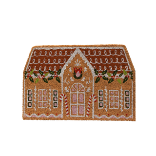 Brown Gingerbread House with Candy Canes Coir Doormat