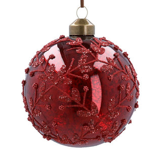 Antique Burgundy Beaded Leaves Glass Bauble 10cm