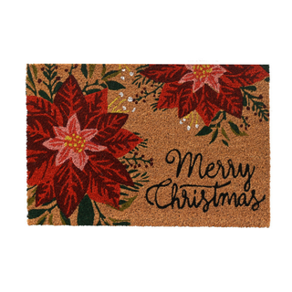 Merry Christmas Red Poinsetta Coir Doormat