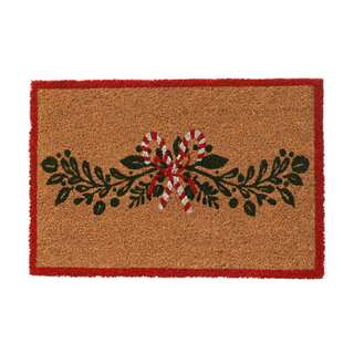 Candy Cane Bow Swag Coir Doormat