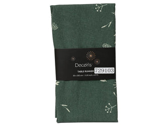 Pine Green with White Leaf Print Table Runner
