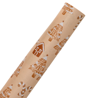 Cream Gingerbread Houses & Trees Wrapping Paper 2m
