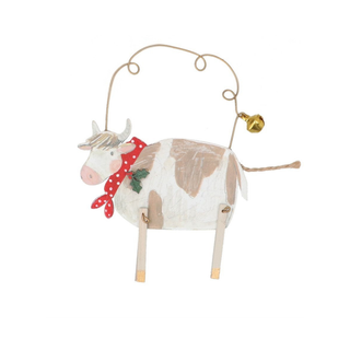 Cow with Scarf Wooden Tree Decoration 9cm