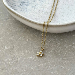 Tarnish Resistant White Zirconia Flower Necklace