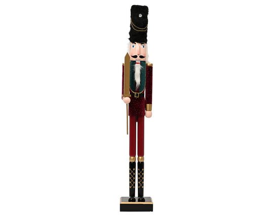 Red Velvet with Glitter Spots Nutcracker Holding Sword 89cm