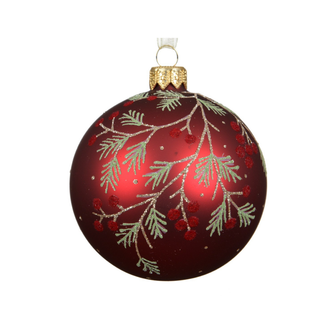 Oxblood with Branch and Berries Glass Bauble