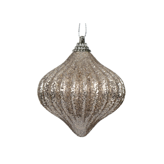 Soft Gold Ribbed Glitter Teardrop Tree Decoration
