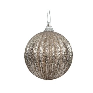Soft Gold Ribbed Glitter Bauble