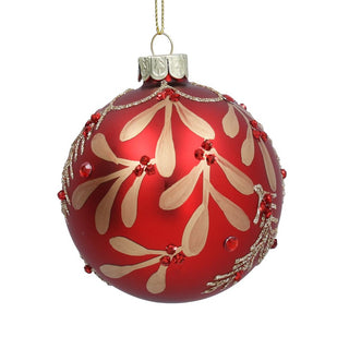 Red & Gold Mistletoe Glass Bauble