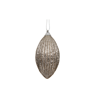 Soft Gold Ribbed Glitter Finial Tree Decoration
