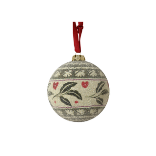 Sugared Green Leaves with Red Hearts Bauble