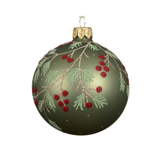 White with Branch and Berries Glass Bauble