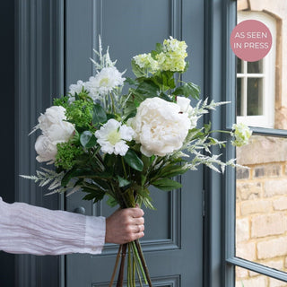 White & Green Faux Peony & Skimmia Bouquet