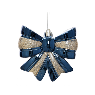 Shiny Navy & Gold Glitter Bow Tree Decoration