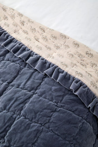 Matilda Velvet Ruffle Bedspread Slate Blue
