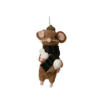 Wool Mouse with Navy Stripe Scarf Tree Decoration
