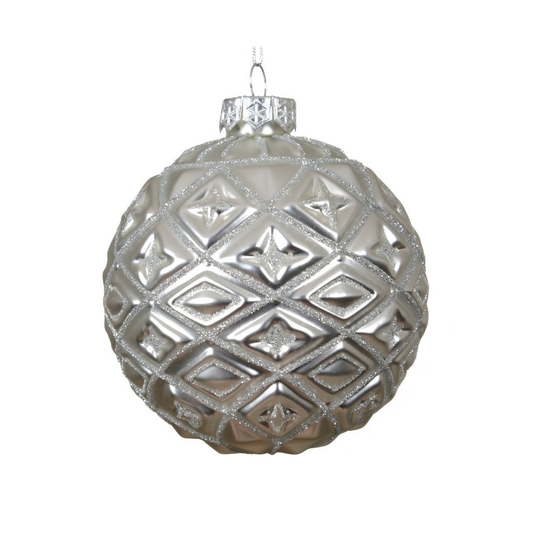 Matt Silver Diamond Glass Bauble