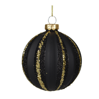 Matt Black with Gold Glitter Glass Bauble