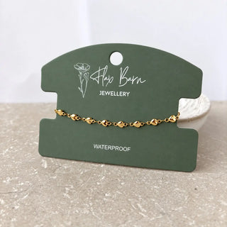 Tarnish Resistant Puffed Heart Gold Chain Bracelet