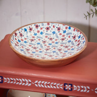Ditsy Floral Blue & Coral Mango Wood Bowl