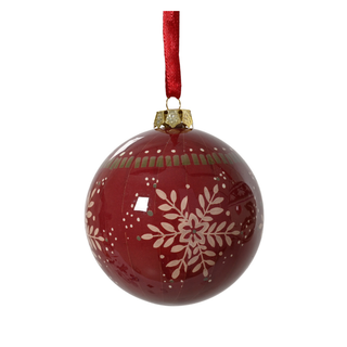 Oxblood and White with Leaves Design Bauble