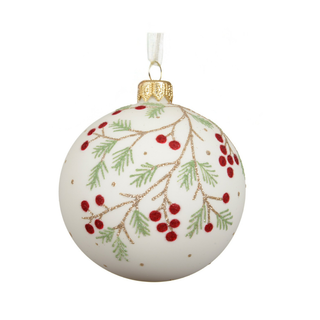 Green with Branch and Berries Glass Bauble