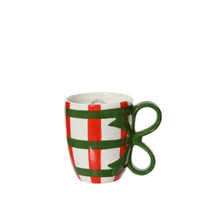Red & Green Check Mug with Green Bow Handle