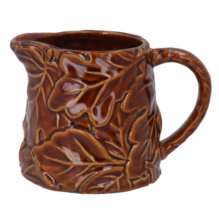 Brown Oak Leaf Stoneware Jug 10cm