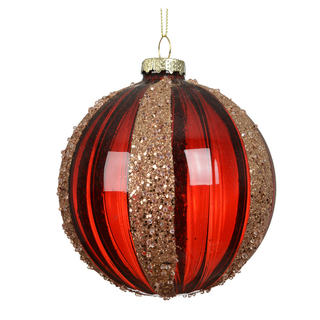 Transparent Red with Gold Crystal Glitter Lines Bauble 10cm