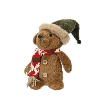 Brown Bear with Red Fairisle Scarf and Green Hat Ornament
