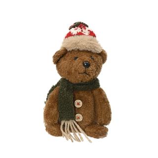 Brown Bear with Red Fairisle Hat and Green Scarf Ornament