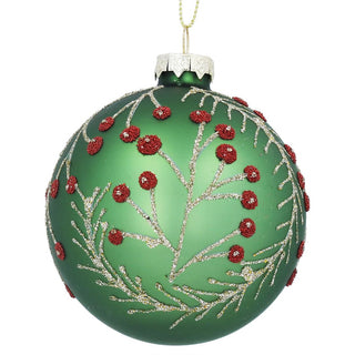 Gold Branches with Red Berries Green Glass Bauble