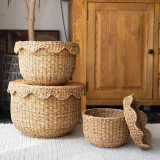 Bangali Scallop Lidded Storage Basket - Set of 3