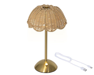 LED Rechargeable Table Lamp Off White Wicker/Gold