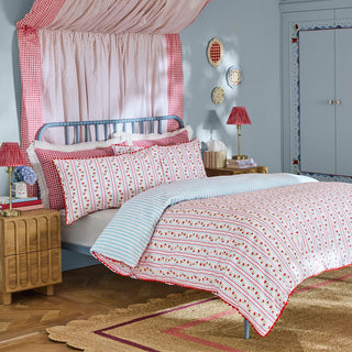Treasure Stripe Single Duvet Set Red/Navy