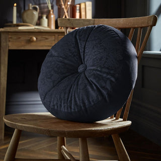 Strawberry Thief Embossed Prussian Blue Filled Circular Cushion