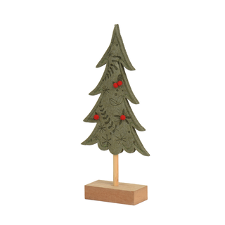 Pine Green Embossed Felt Tree with Berries Ornament Sml