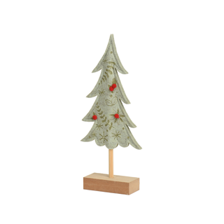 Sage Green Embossed Felt Tree with Berries Ornament Sml