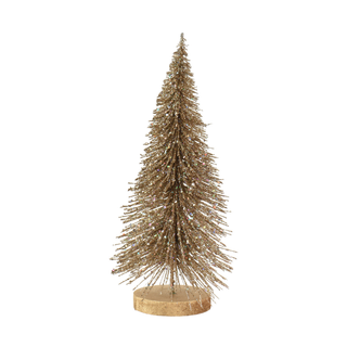 Soft Gold Glitter Birstle Tree with Wood Base Sml