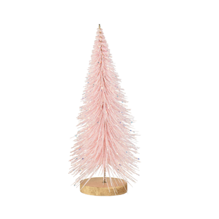 Pale Pink Glitter Birstle Tree with Wood Base Sml