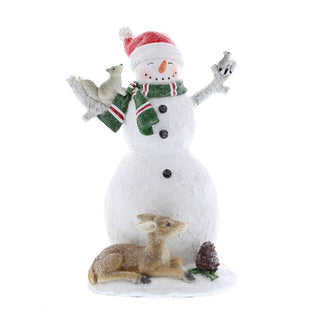 Snowman with Reindeer Ceramic Snowman Ornament