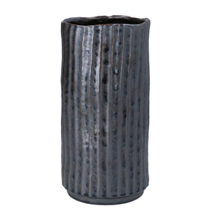 Brown Metallic Ribbed Stoneware Vase 25cm