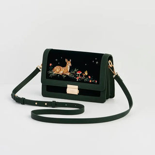 Fawn Embroidered Green Crossbody Bag