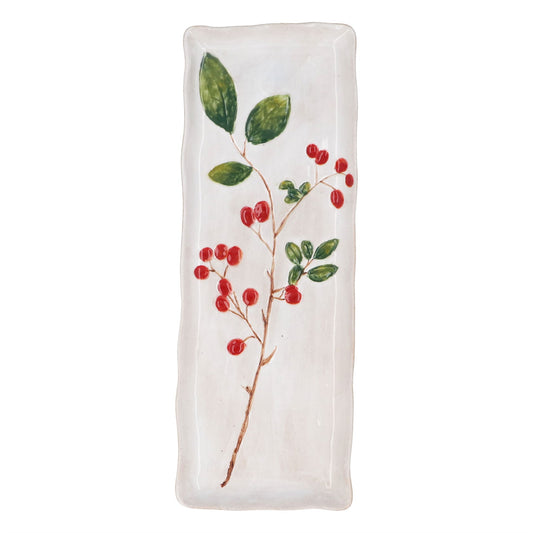 Red Berries Stoneware Rectangular Plate 37cm
