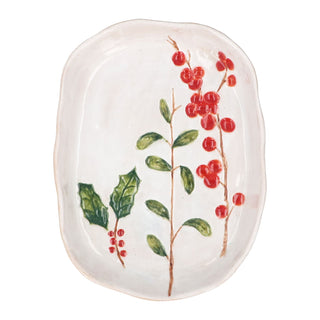 Holly & Red Berries Stoneware Oval Dish 21cm