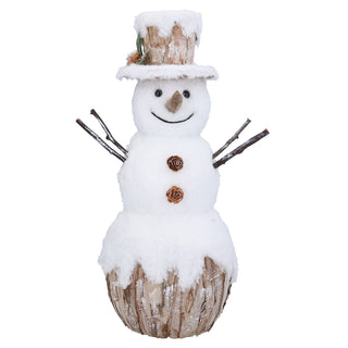 Wooden Silver Birch Snowman Ornament