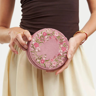 Floral Wreath Embroidered Round Jewellery Box